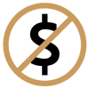 Money sign with a gold circle and line through it