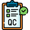 Clipboard with a green checkmark labeled QC